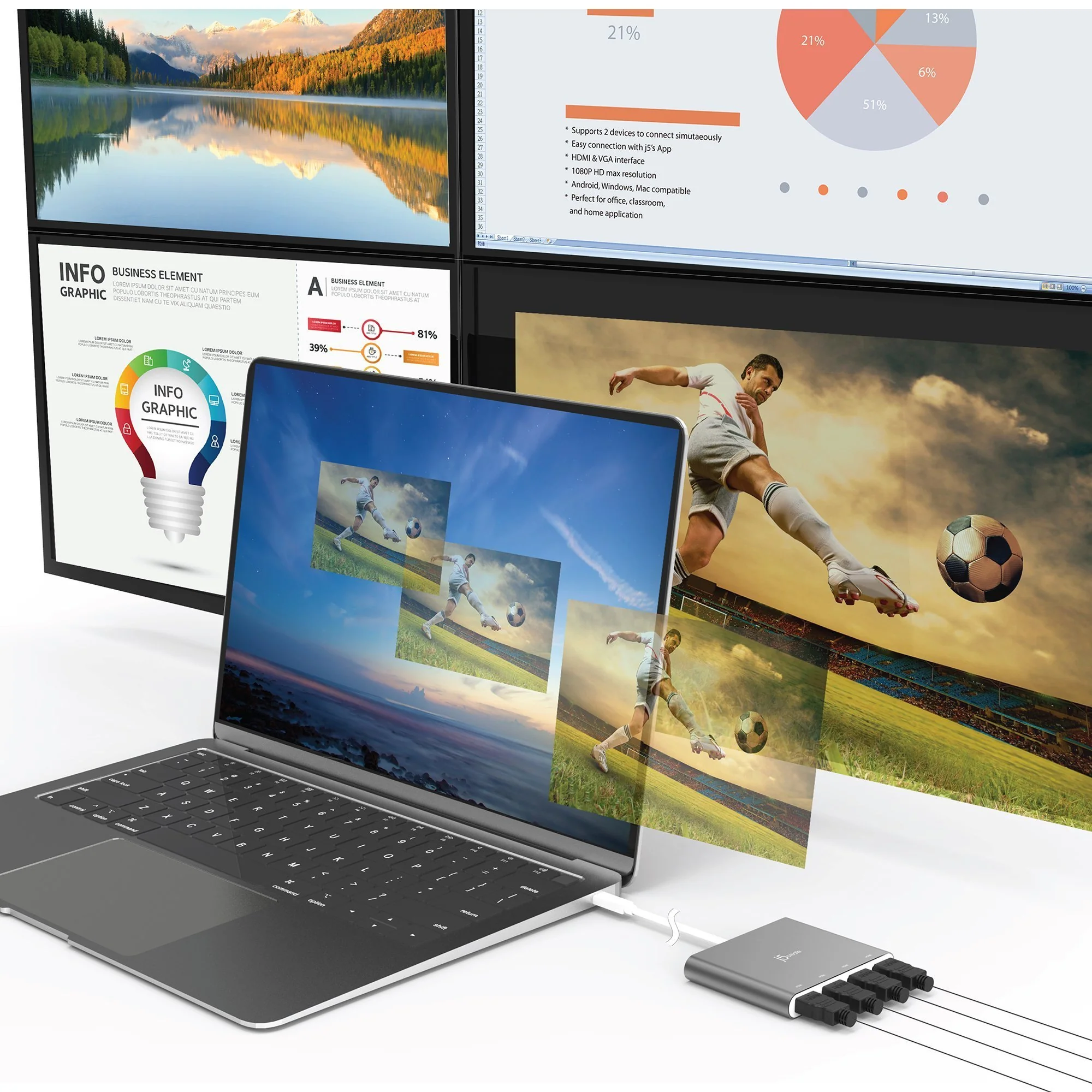 JCA366 USB-C™ to 4-Port HDMI™ Multi-Monitor Adapter - Image 11