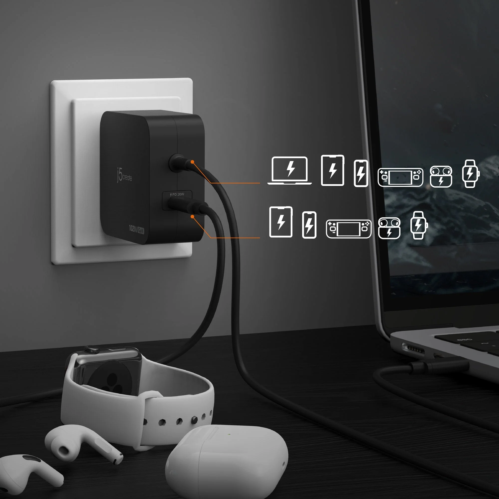 JUP25102 102W GaN PD USB-C® 2-Port Charger - Image 10