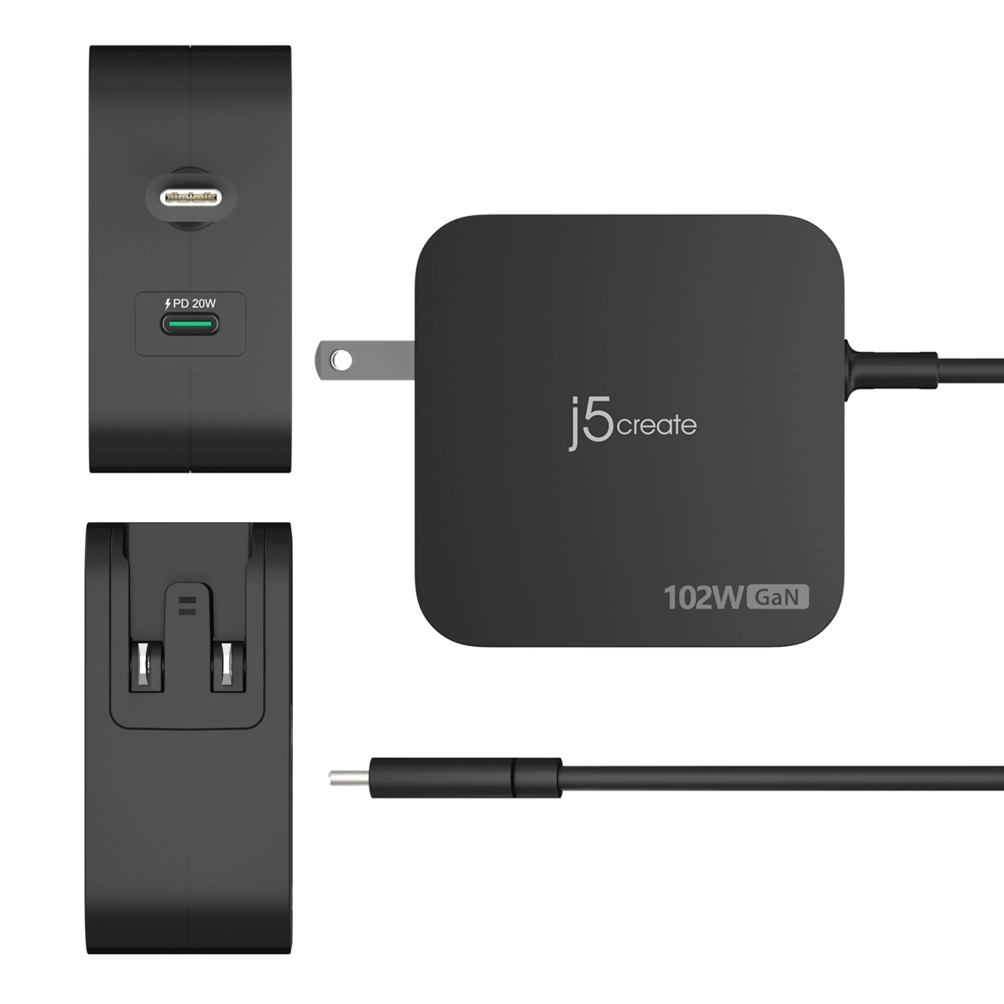 JUP25102V 102W GaN PD USB-C® 2-Port Charger with Changeable AC Plugs - Image 4