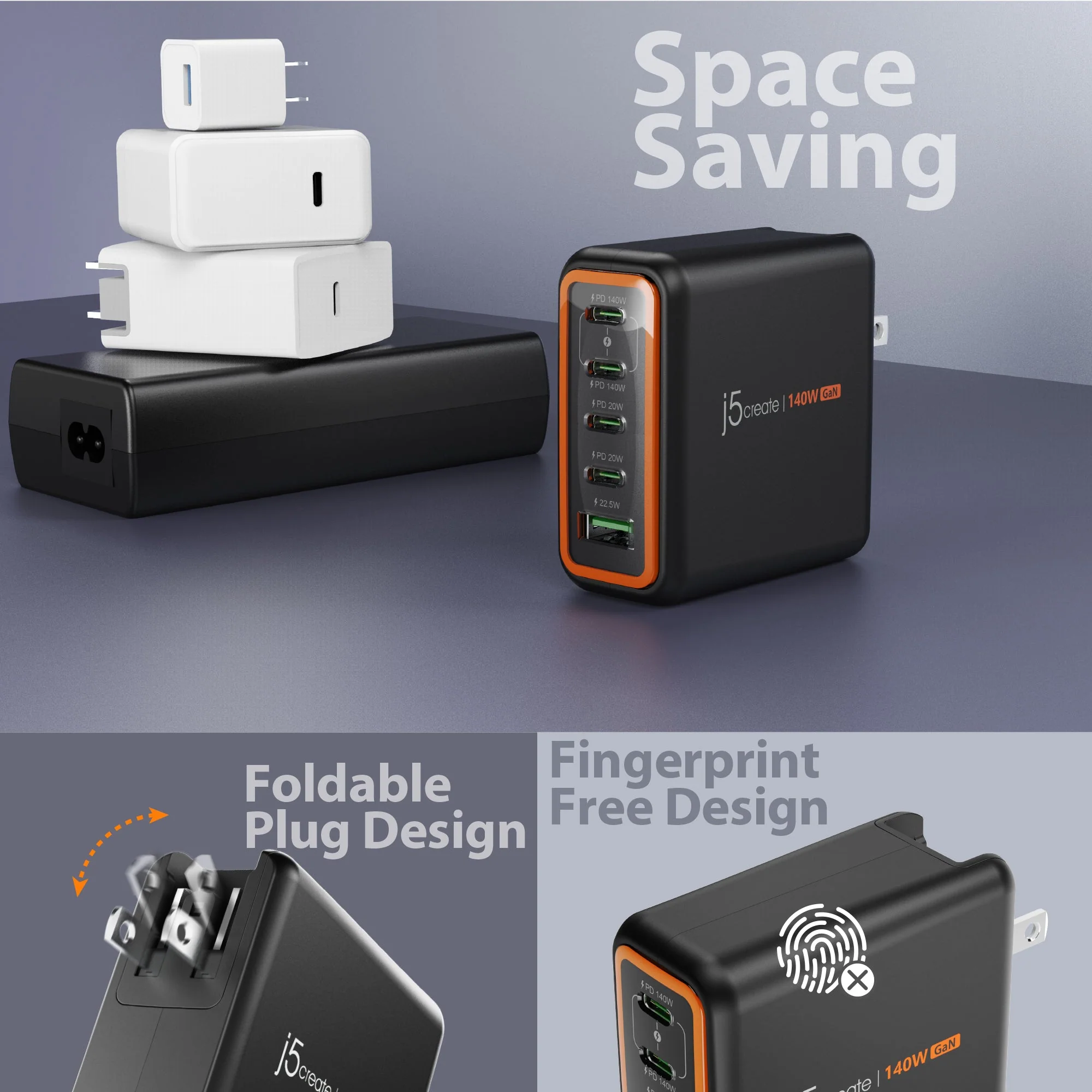 JUP57140 140W GaN PD3.1 USB-C® 5-Port Charger - Image 9